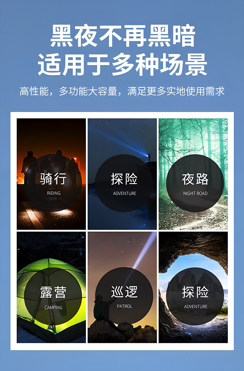 Cross-border new outdoor lighting fixtures, hook magnets, mobile work lights, led household repair emergency flashlights pic 2