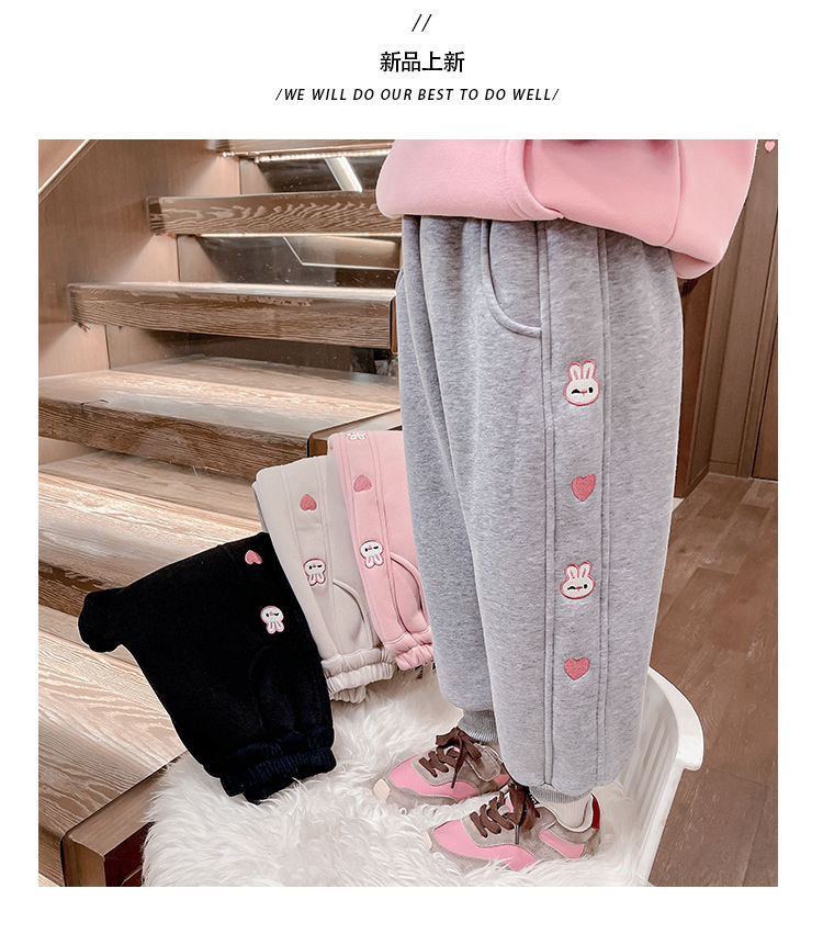 女童加绒裤子秋冬季2023新款运动裤中小童加厚休闲裤冬款儿童卫裤详情2