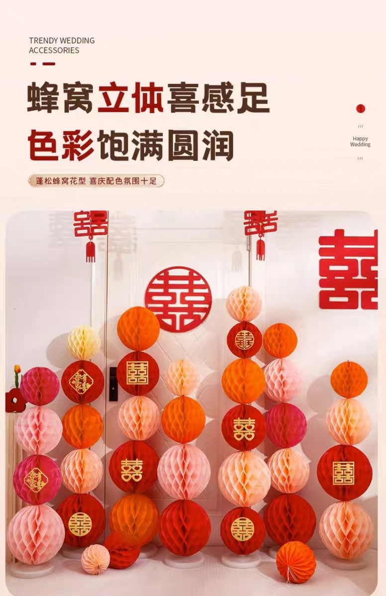 蜂窝球纸灯笼跨境热卖结婚婚房生日派对周岁礼现场布置装饰道具详情1