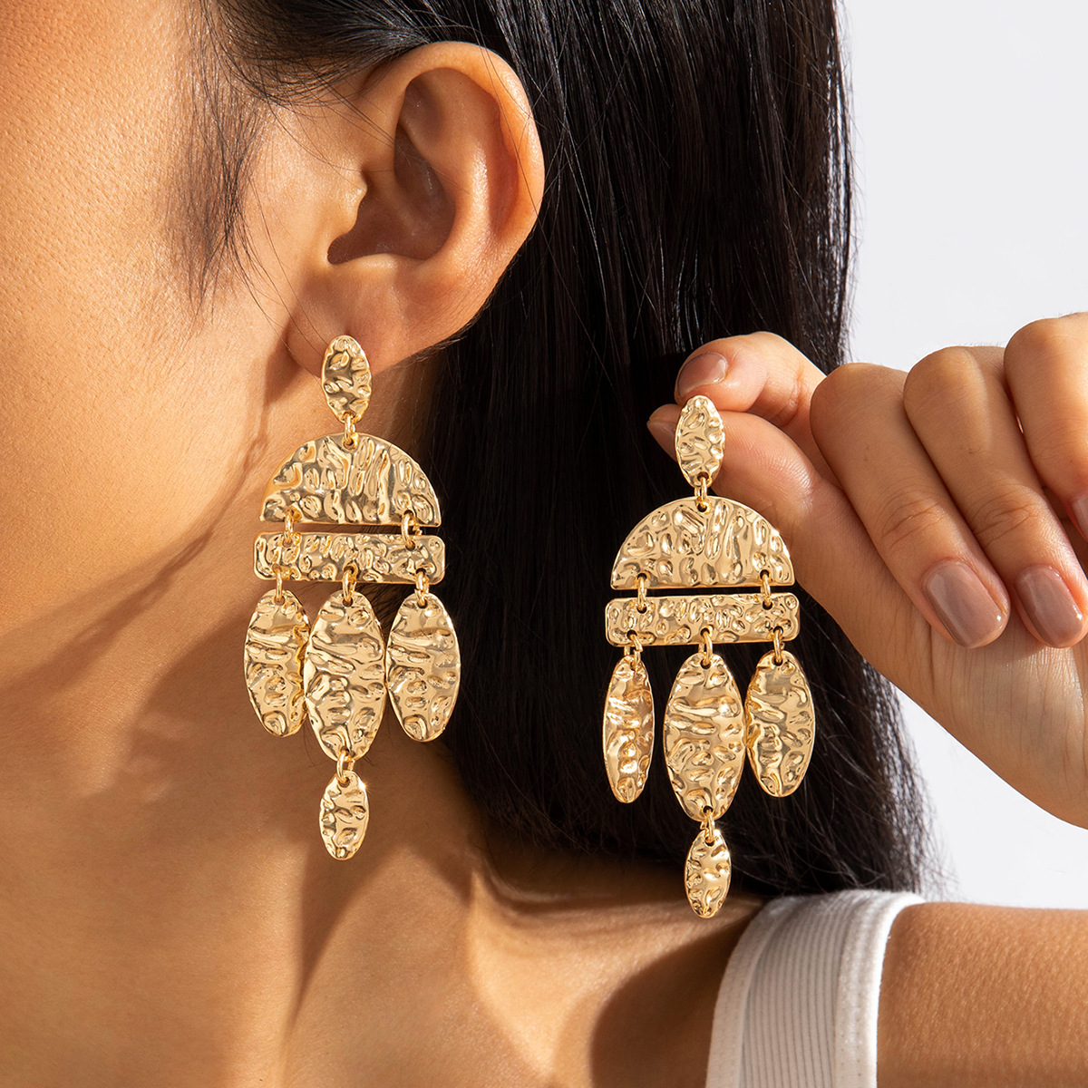 欧美跨境复古水滴形褶皱耳环气质高级感几何椭圆三角形耳钉耳饰女详情14