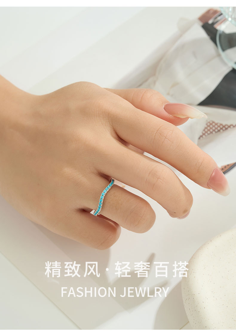 轻奢不规则波浪开口戒指铜合金镶锆石叠戴高级感可调节食指戒指环 pic 11