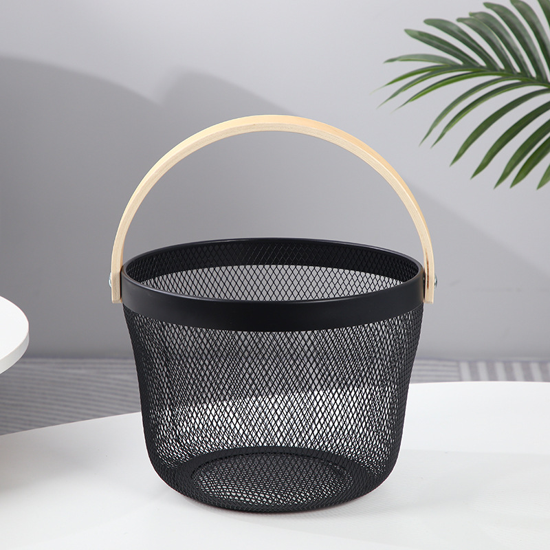 Factory direct supply storage baskets, iron art souvenir baskets, hollowed-out wooden handle fruit baskets, draining baskets and vegetable baskets pic 7