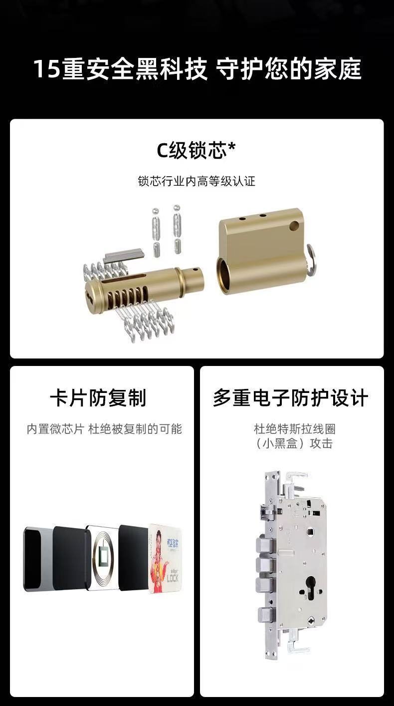 Grey smart door lock, fingerprint recognition, digital keyboard, green indicator light, long handle, side knob pic 10