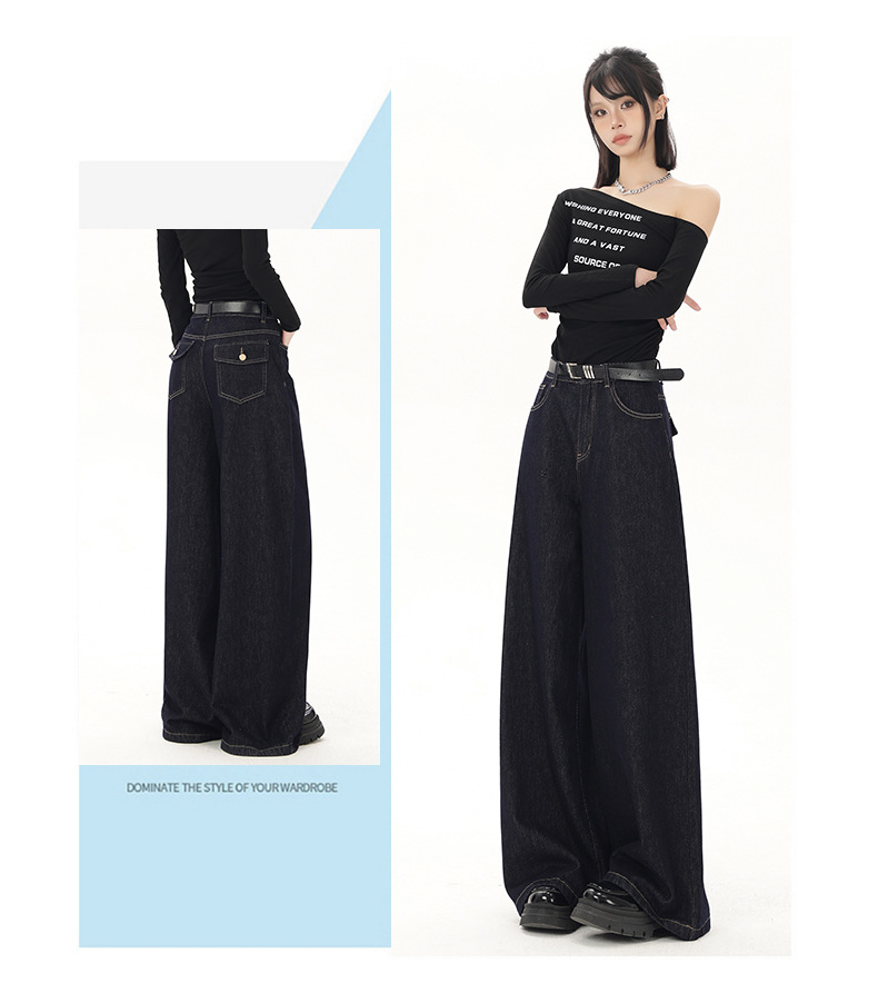 Low-waisted wide-leg natural-color jeans for women 2025 autumn/winter new style American retro drape and laid-back straight-leg casual trousers pic 13