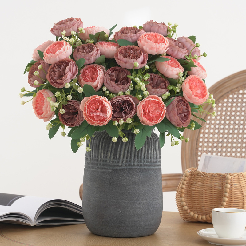 欧式仿真花牡丹芍药玫瑰假花束家居装饰摄影道具diy古风头饰绢花详情4