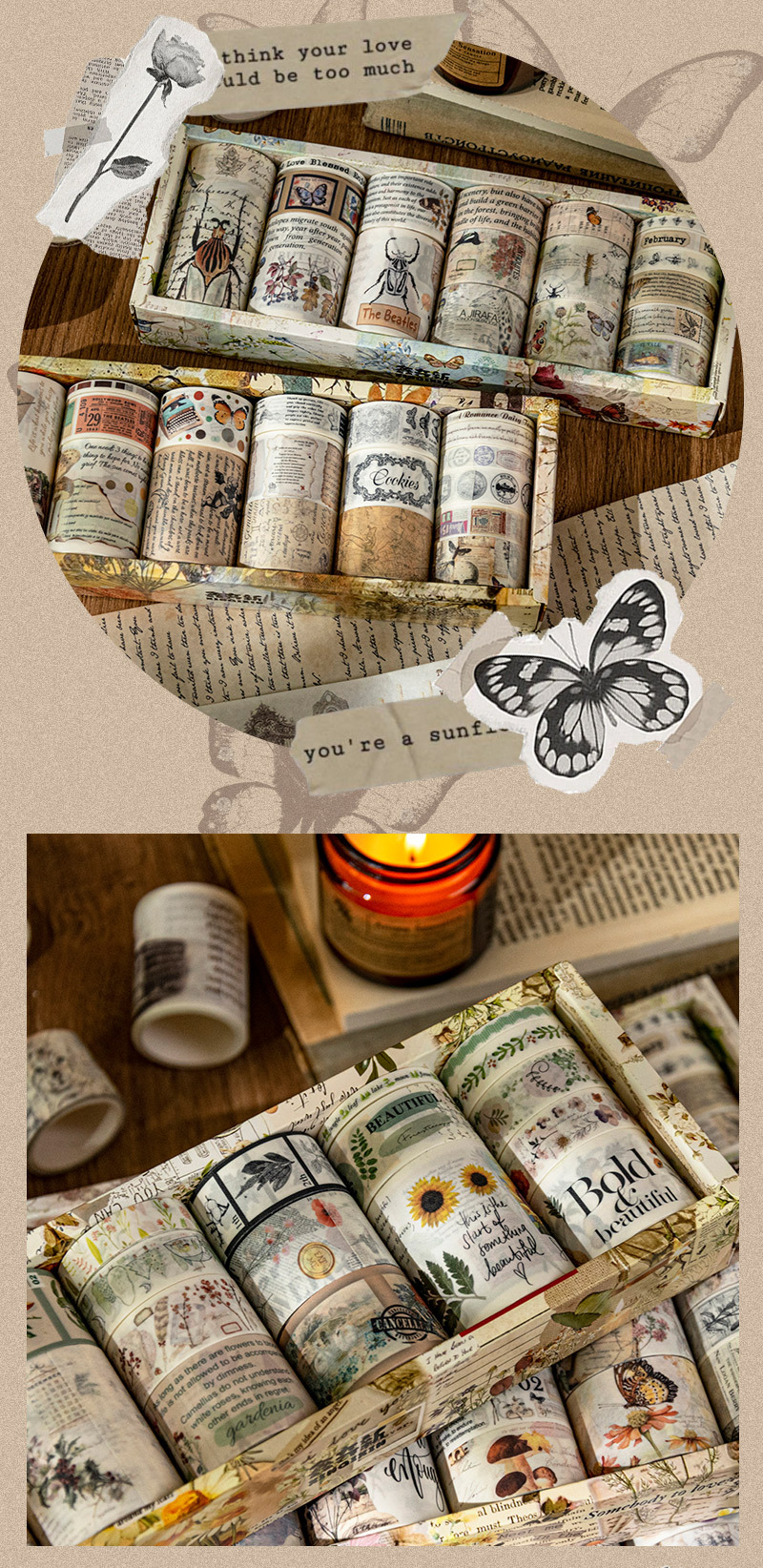 鑫奇新 怀旧记忆系列胶带套盒 18卷入装饰手账胶带和纸不干胶批发详情11