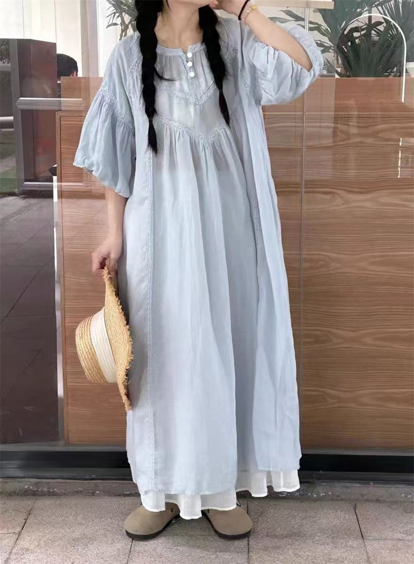Japanese high-end brand 2025 Summer new style forest-themed artistic Japanese and Korean sweet high-quality ramie dress short sleeve pic 2