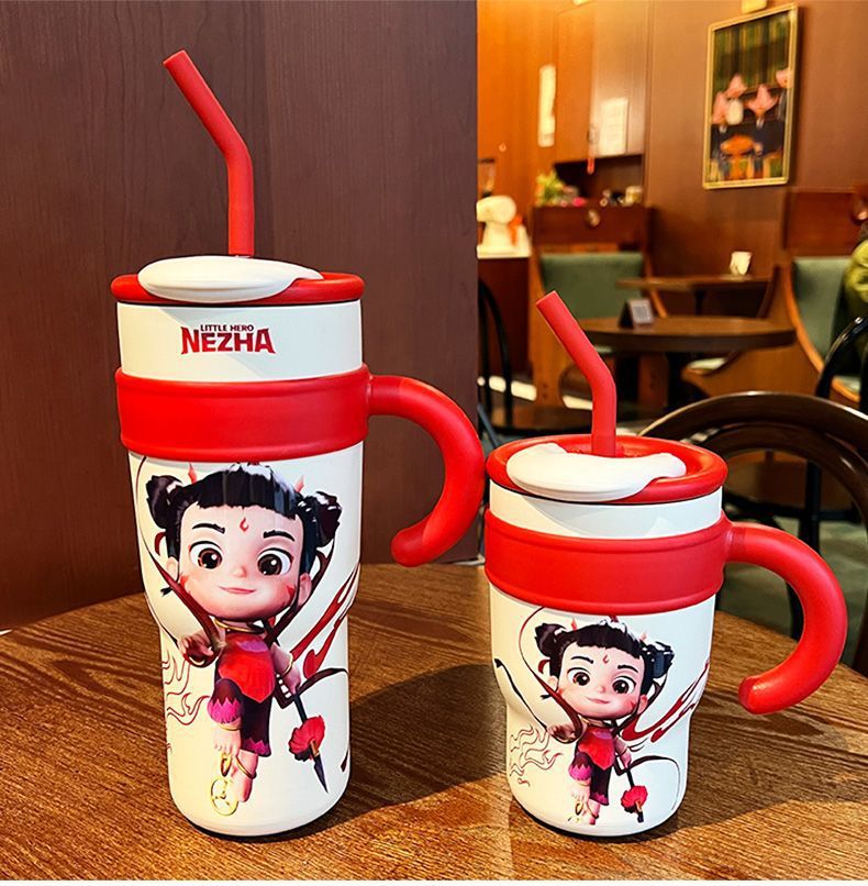 Taza de pajita con mango alto nivel de apariencia lindo 316 acero inoxidable de gran capacidad taza térmica nuevo estilo tazas al por mayor pic 3