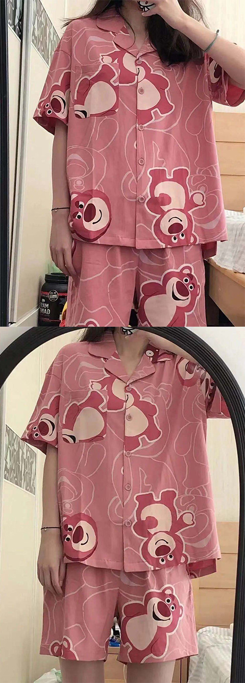 ins Fresh pajama women Summer short sleeves and shorts Korean cardigan plus-size Korean Japanese-style home wear two-piece set pic 9