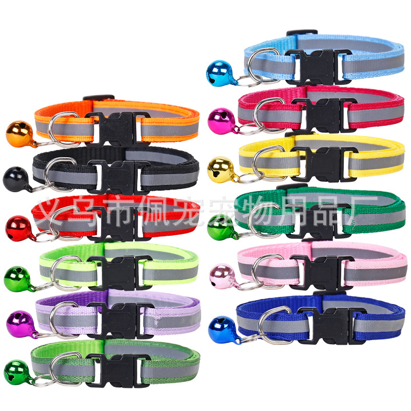 Cross-border exclusive 1.0 pet black buckle reflective collar, dog patch bell collar, cat collar in stock wholesale pic 1