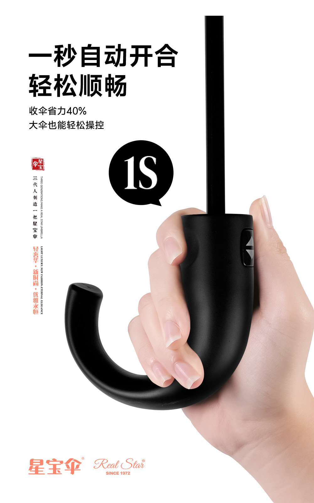 新款弯把三折全自动雨伞纯色外贸伞防风遮阳黑色伞自开收便携日用百货详情8
