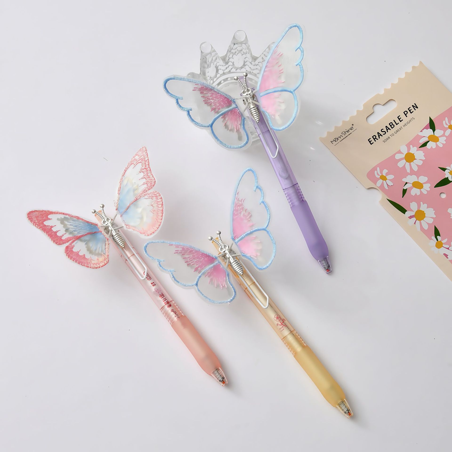 Chenxi butterfly-shaped press erasable gel pen Crystal blue Student black stationery wholesale erasable pen pic 10