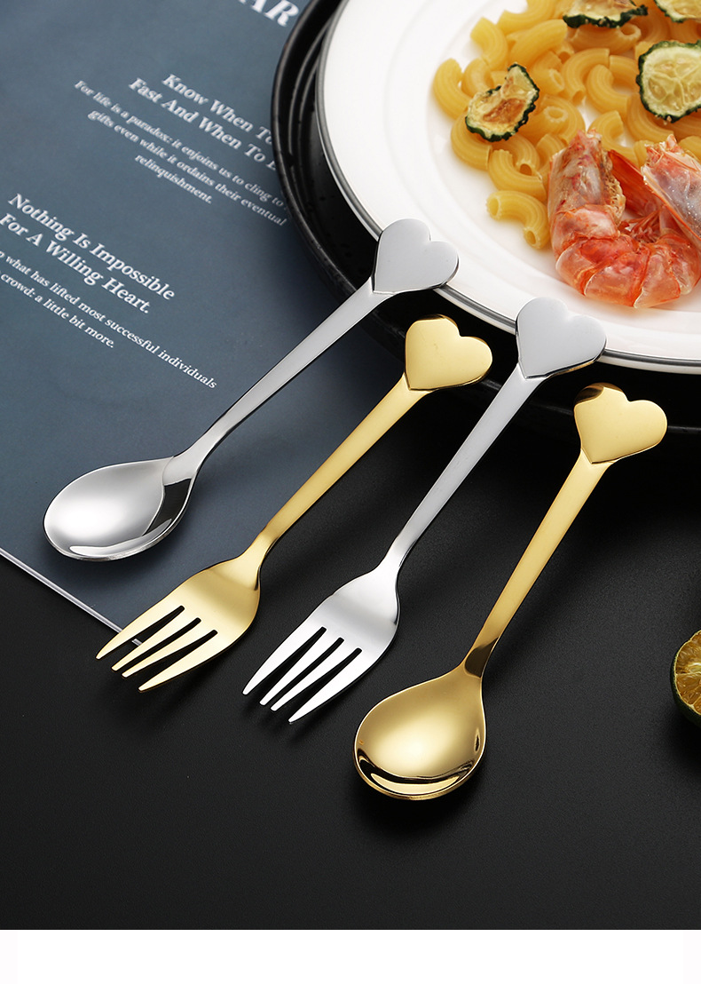 不锈钢心形勺咖啡甜品勺创意心形咖啡勺水果叉爱心形儿童勺叉详情14