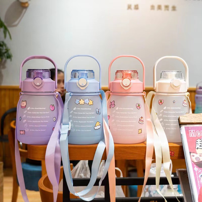 Cross-border Amazon cute large-capacity straw cup, plastic big-bellied cup, gradient color, summer Internet celebrity 1300ML water cup pic 9