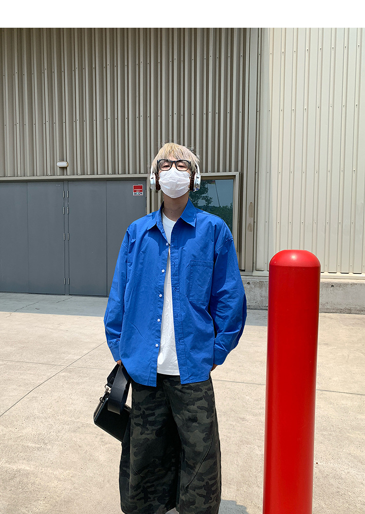 简恒薄款纯棉纯色衬衫男士长袖宽松防晒外套秋季痞帅日系休闲衬衣 pic 14