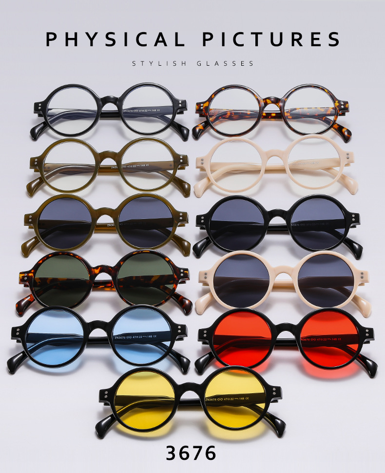 欧美新款圆形小框太阳镜男女网红明星同款时尚街拍墨镜眼镜架批发详情5