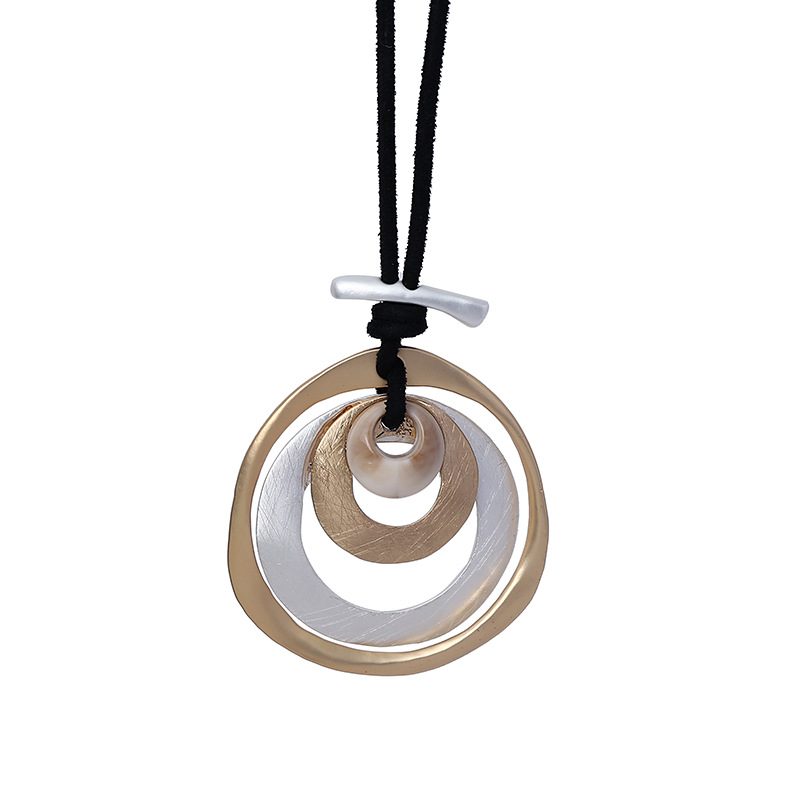 跨境饰品亚马逊爆款项链秋冬欧美撞色几何椭圆形金属吊坠女毛衣链详情5