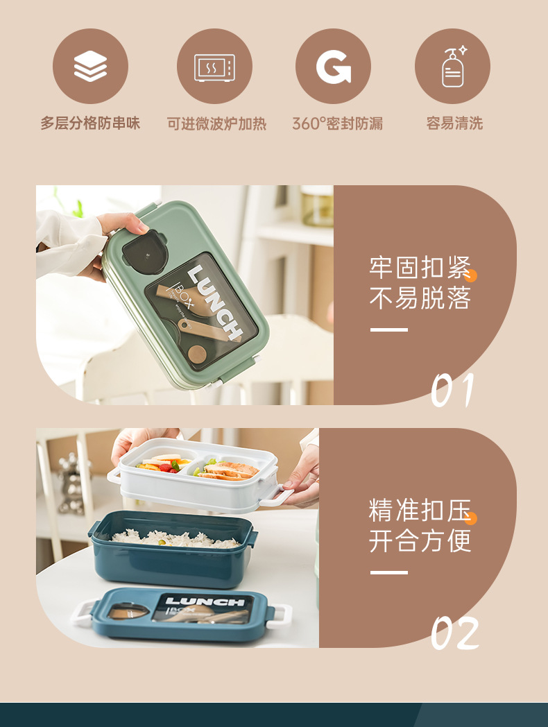 INS Japanese light food double-layer lunch box, plastic compartments bento box, cross-border adult and student microwave oven lunch box pic 9
