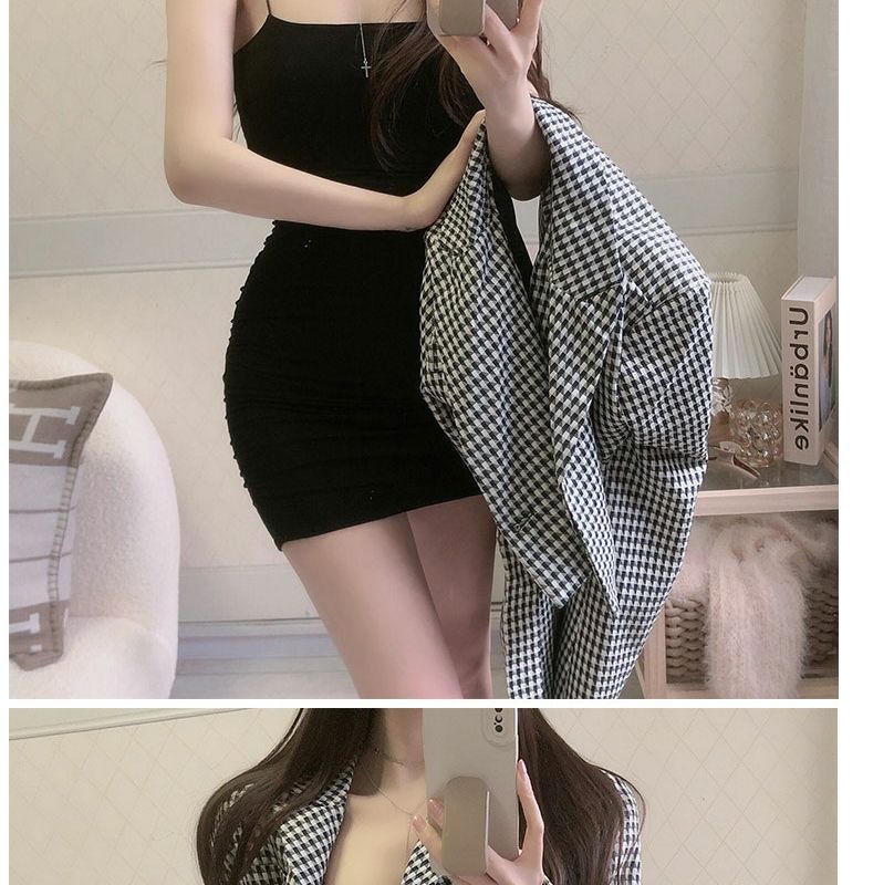 纯色紧身平口吊带连衣裙女夏季新款女装弹力修身低胸辣妹包臀短裙详情5