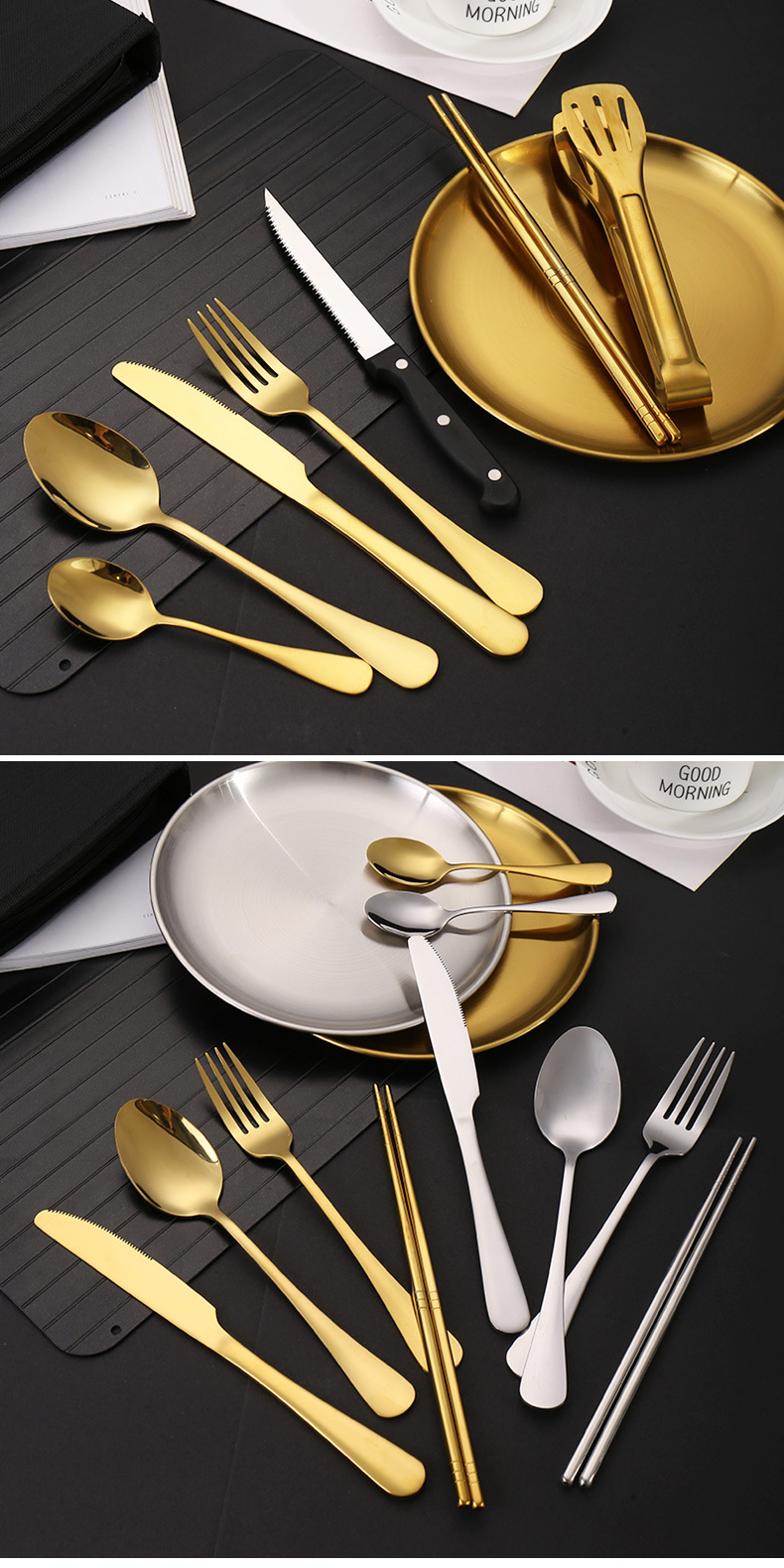 跨境户外不锈钢餐具套装便携式旅游露营高端烧烤盘食品夹刀叉勺子详情14