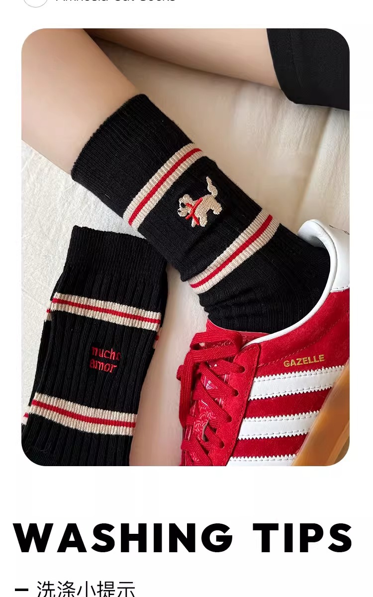 袜子女棉袜早秋冬季白袜子条纹中筒袜可爱小狗YIN印花学院风长筒详情18