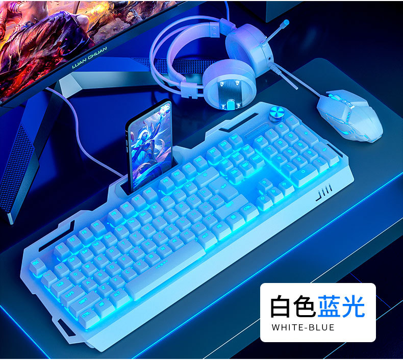 有线发光键盘鼠标耳机套装電競机械手感台式电脑笔记本朋克键帽详情8