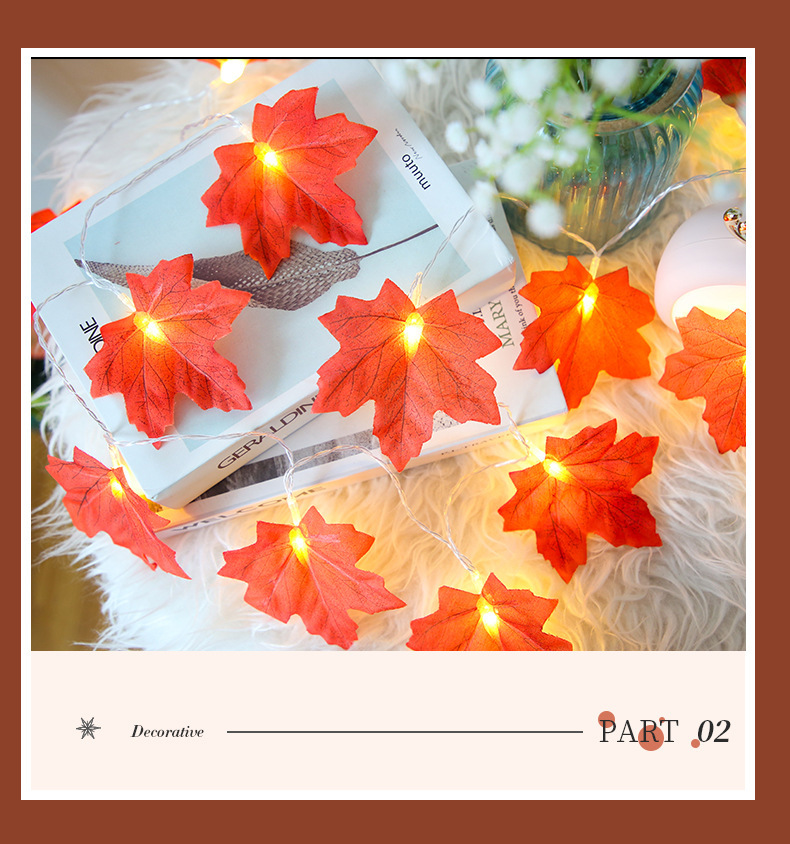 Cross-border led maple leaf color lights, flashing lights, string lights, starry sky, holiday Christmas room decoration, battery USB star lights pic 20