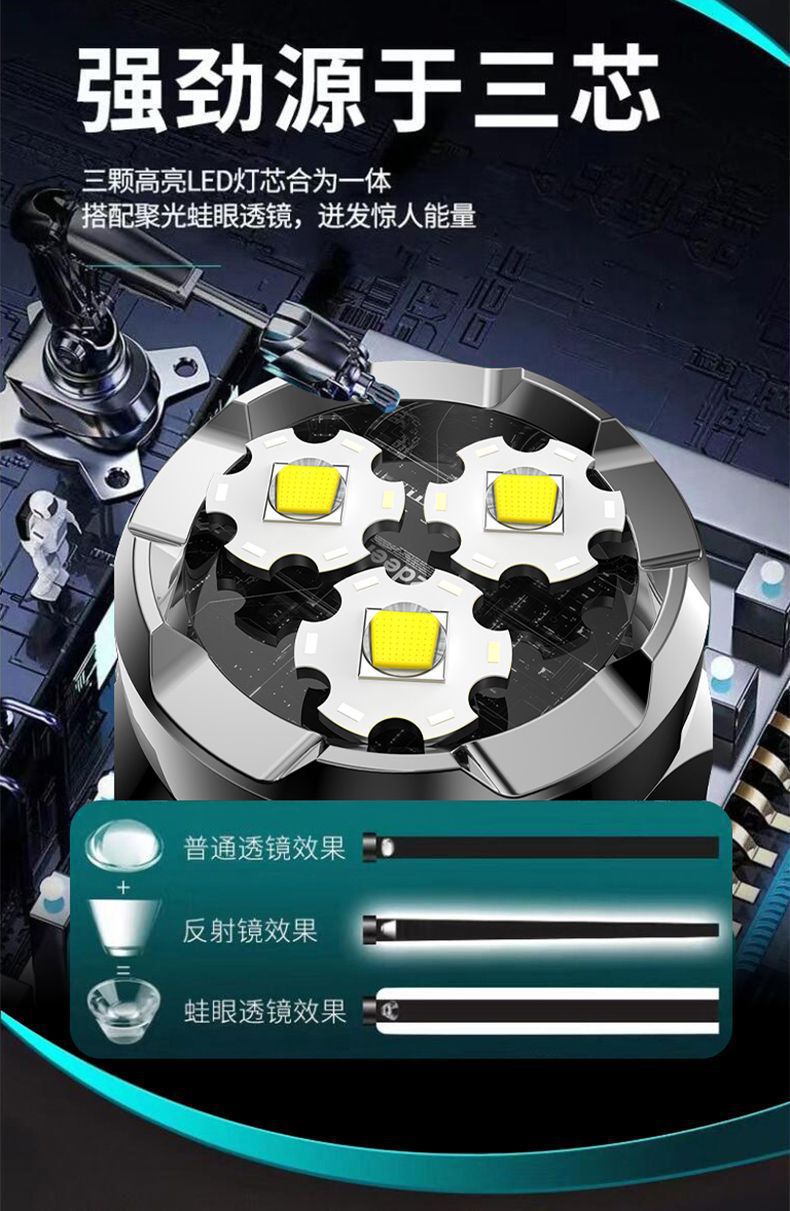 【电商爆款】3LED三眼怪手电帽夹灯可充电迷你便携家用应急手电筒详情6