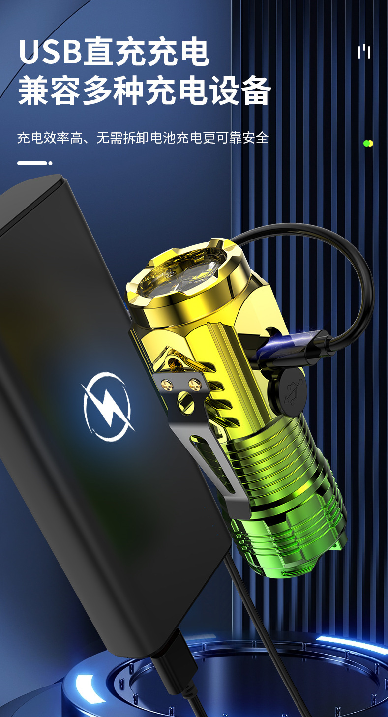 New outdoor LED high-intensity flashlight mini super portable multi-functional holder magnetic rechargeable three-eyed monster pic 8