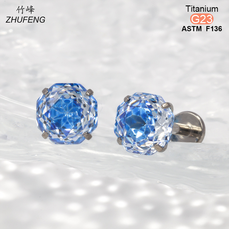 F136钛合金耳钉螺旋内牙四爪镶锆石爆闪高级感耳骨钉耳饰详情8