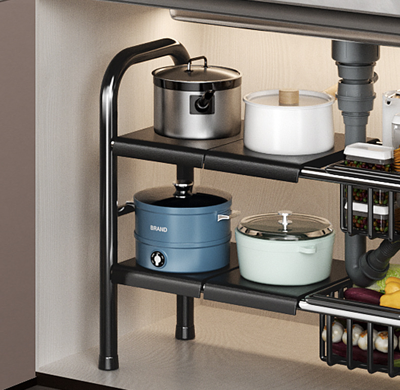 Customized sink, kitchen cabinet, layered telescopic storage rack, multi-purpose cookware storage, adjustable storage rack pic 28