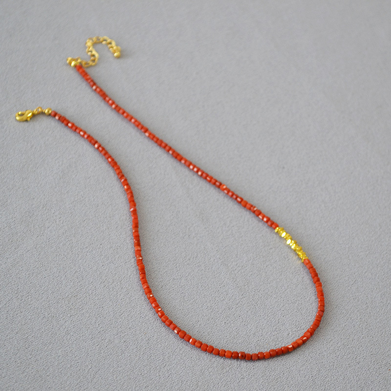 国潮新中式小众设计南红玛瑙切角方粒真石碎银子串珠简约项链手链详情1