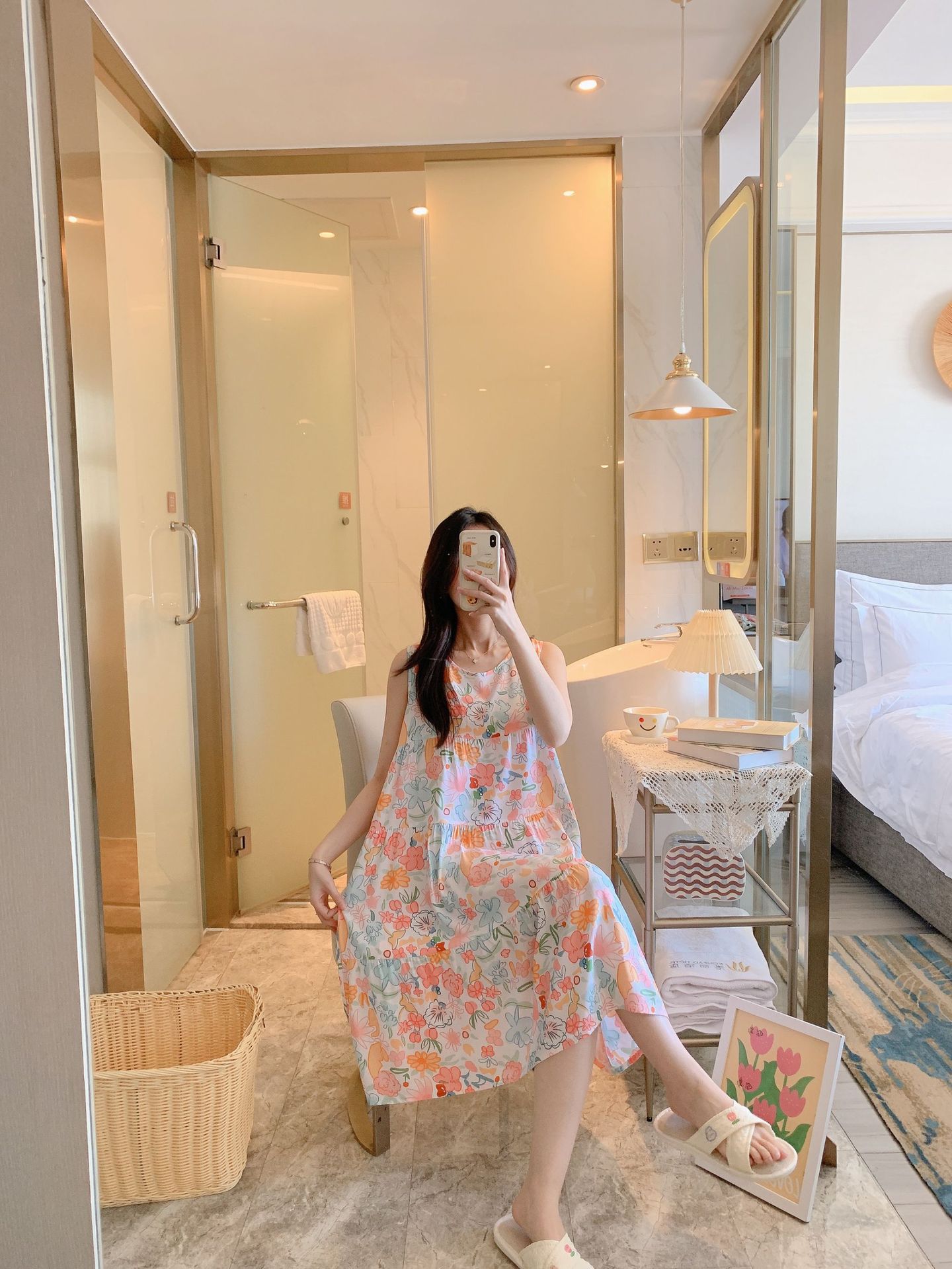 棉绸睡裙女时尚无袖大码印花薄款直播推荐套装可外穿睡衣家居服详情8