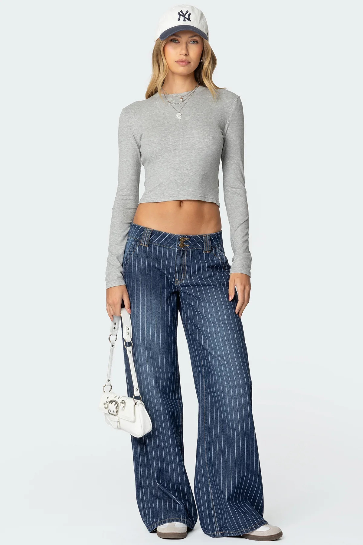 European and American cross-border low-waisted striped jeans, autumn new style of hot girl retro street casual loose denim wide-leg pants pic 5