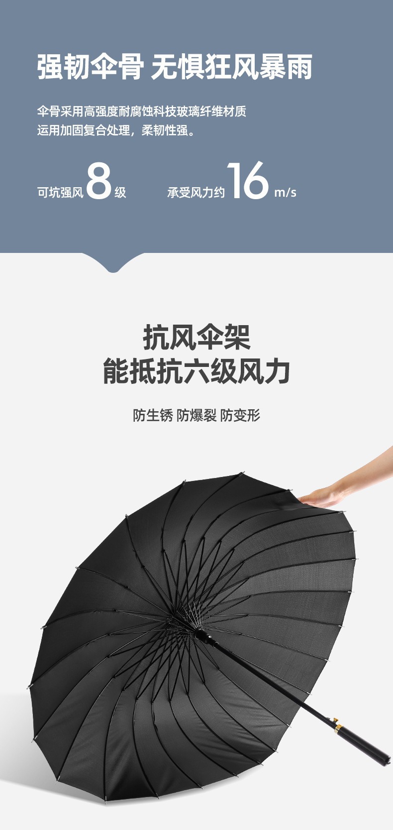 24骨雨伞超大号双人长柄伞加厚防晒加固抗风暴直杆广告伞定制logo详情10