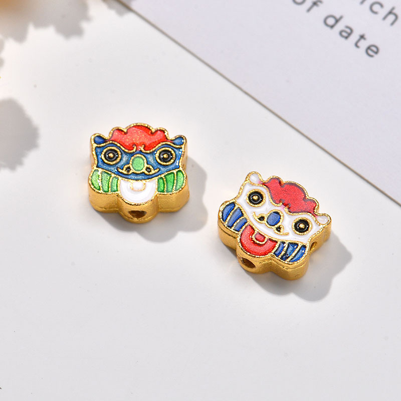 Wholesale of DIY handcrafted jewelry accessories for cute cartoon lion dance head through-hole bracelets and beads in sand gold color preservation pic 6