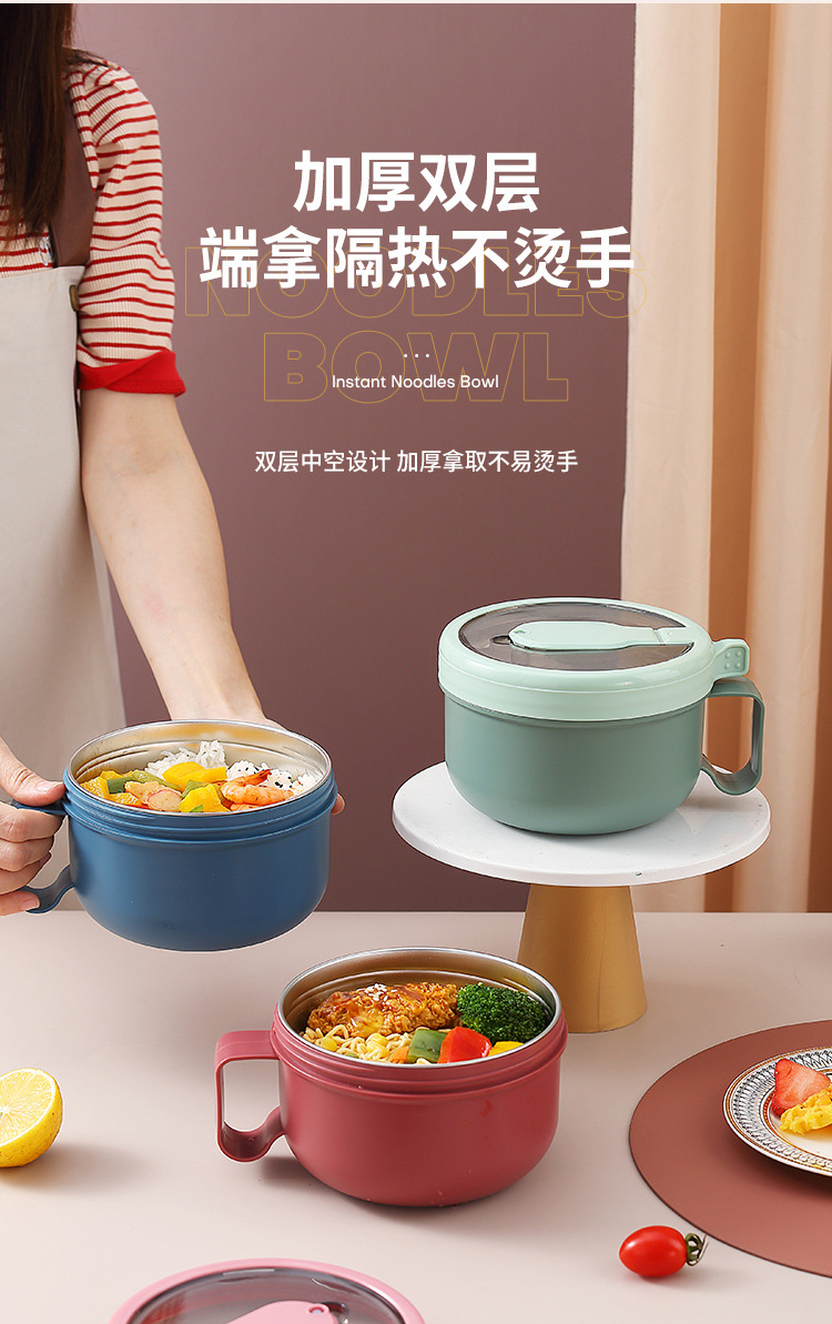 304 stainless steel instant noodle bowl, large-capacity student instant noodle bowl, instant noodle cup, portable lunch box with lid for office workers pic 5