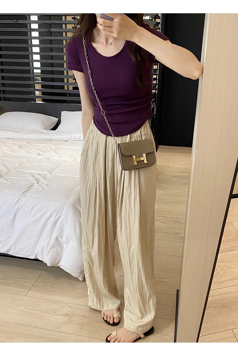 辣妹正肩紧身短袖T恤女 2025夏季新款直播显身材 茶艺风格低领紫色上衣 女式T恤青春时尚潮流详情14