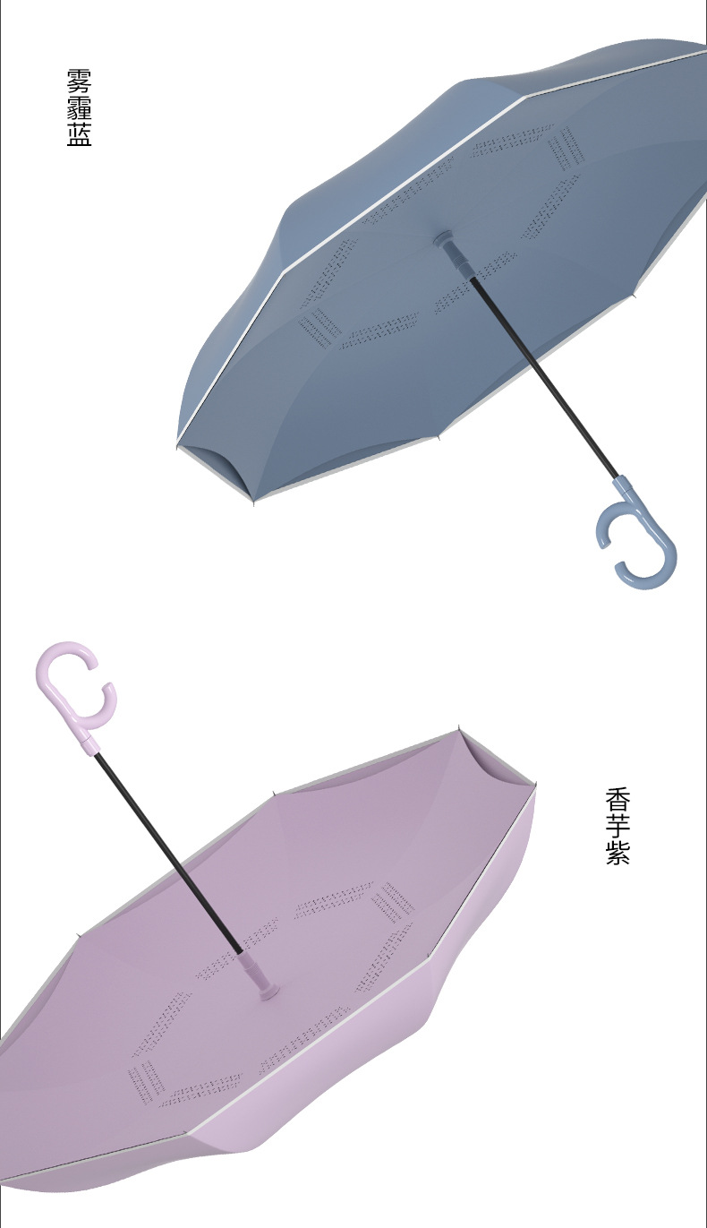 长柄双层自动反向雨伞纯色大号晴雨两用抗风防雨车载专用反向伞男详情18