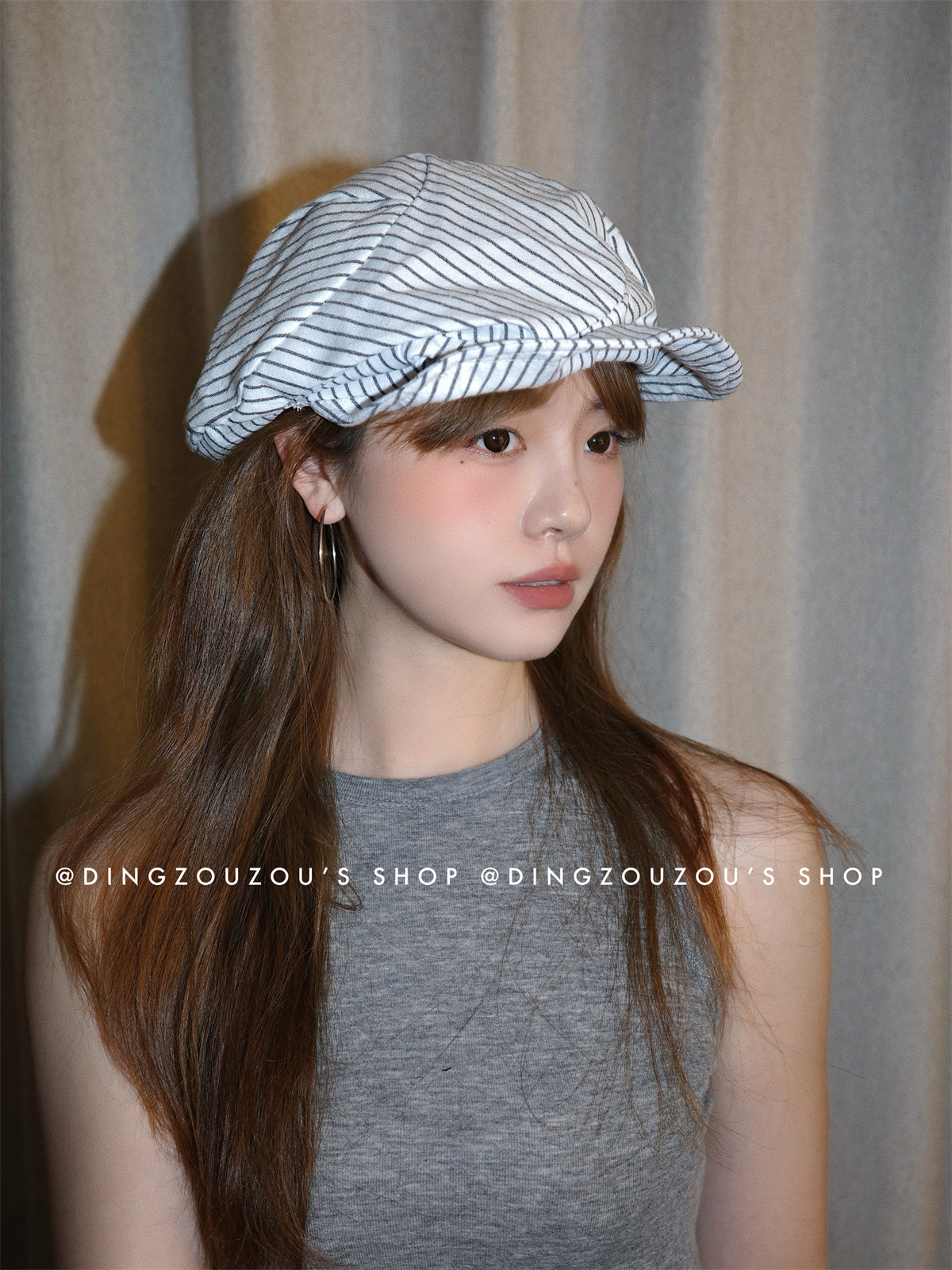 The new Japanese-style artistic striped cotton and linen beret for children shows off their faces in spring and summer. The small newsboy hat and the retro painter hat trend pic 17