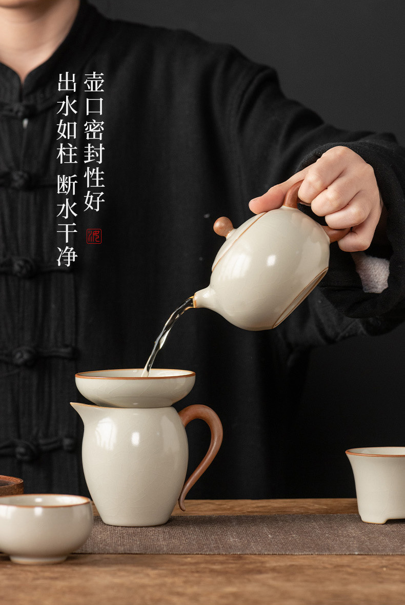 Beige Ru Kiln Kung Fu tea set, Chinese ceramic teapot lid, bowl, tea cup, tea tray, light luxury high-end household wholesale pic 14