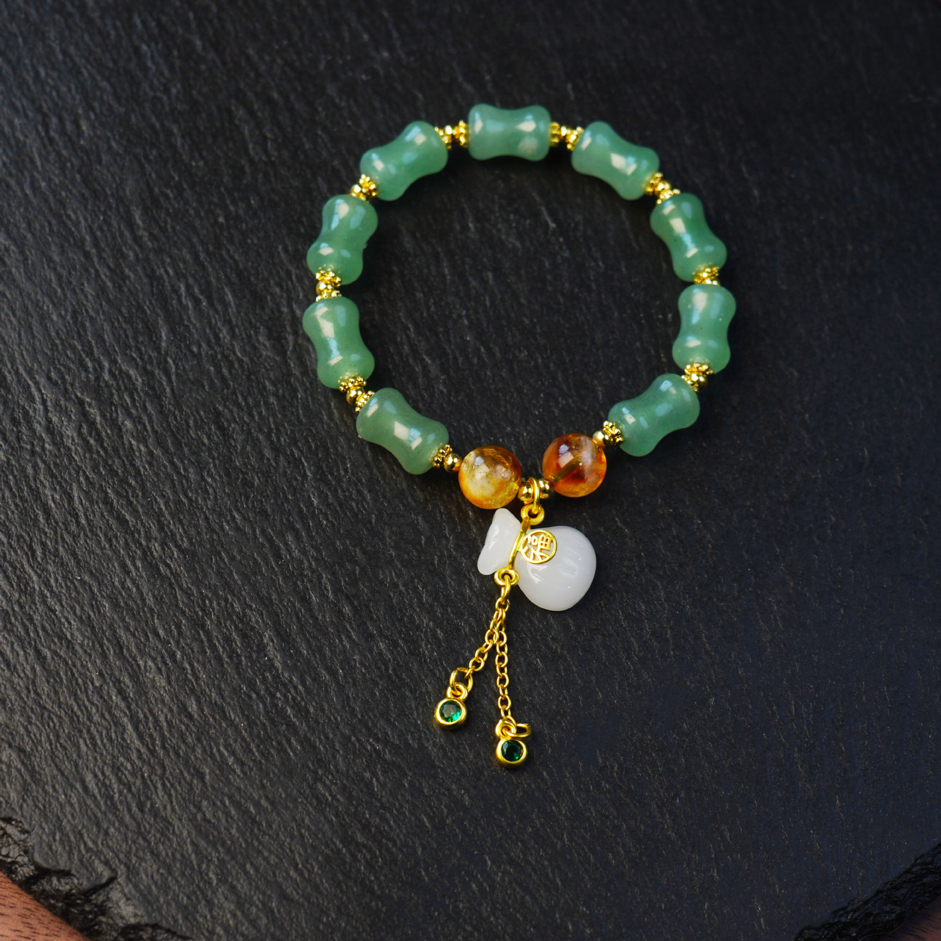 New natural golden thread jade Joint promotion bracelet for women, Tianshan Green Bamboo joint money bag bracelet, jewelry for women who have passed the college entrance examination pic 5