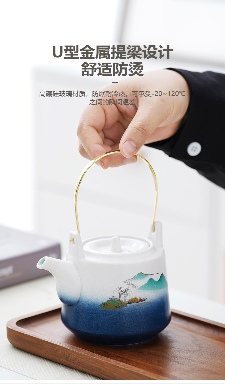 Japanese-style kung Fu tea set, landscape handle teapot with can, business gift set, company opening event souvenir pic 9