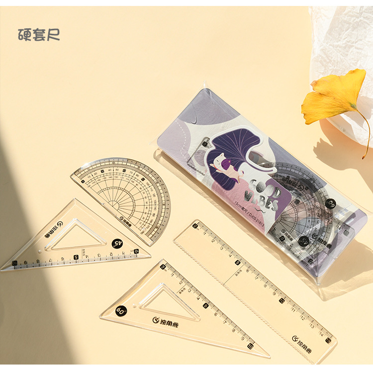 Regla estudiante manga dura regla juego de cuatro piezas papelería de examen suministros escolares regla de 15cm escala portátil personalizable pic 14