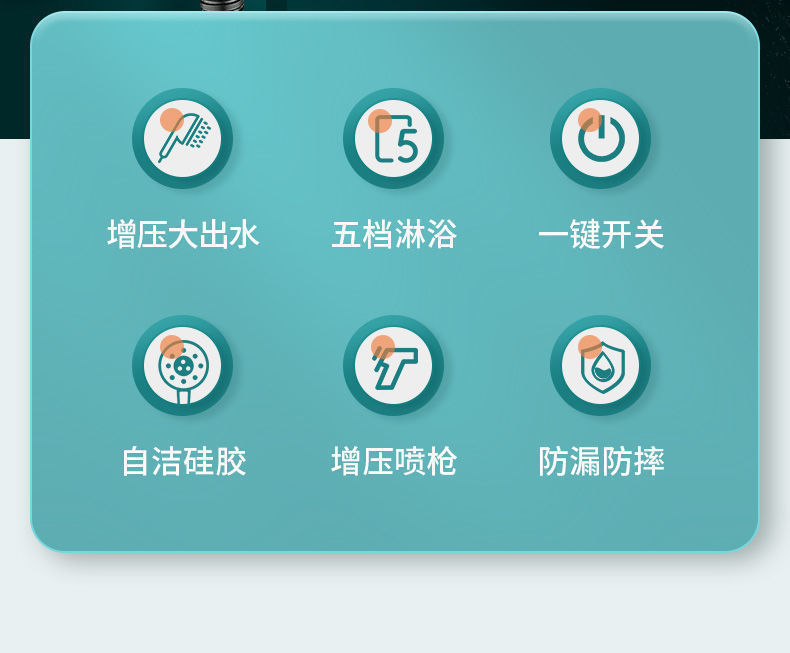 Five-speed multi-functional large water spray, super high-pressure shower head, black showerhead, single showerhead set pic 3