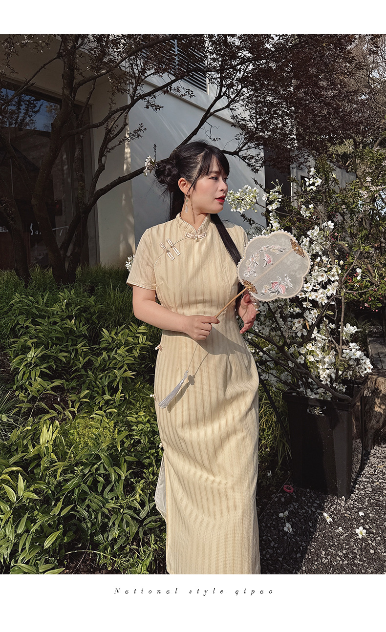 56146 French Summer Cheongsam 2025 New Style, everyday style, striped retro retro young cheongsam from the Republic of China era, large size pic 2