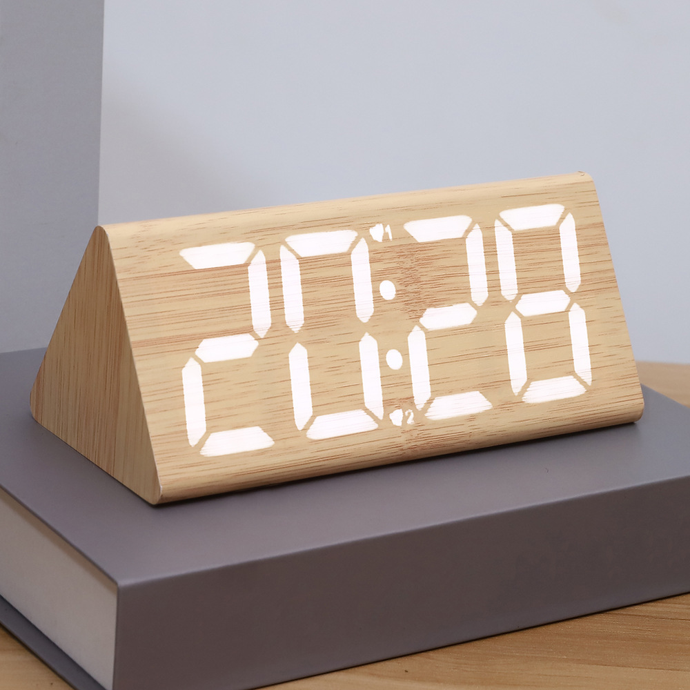 厂销LED木头钟数字夜光静音电子闹钟办公电子钟多功能学生时钟详情21