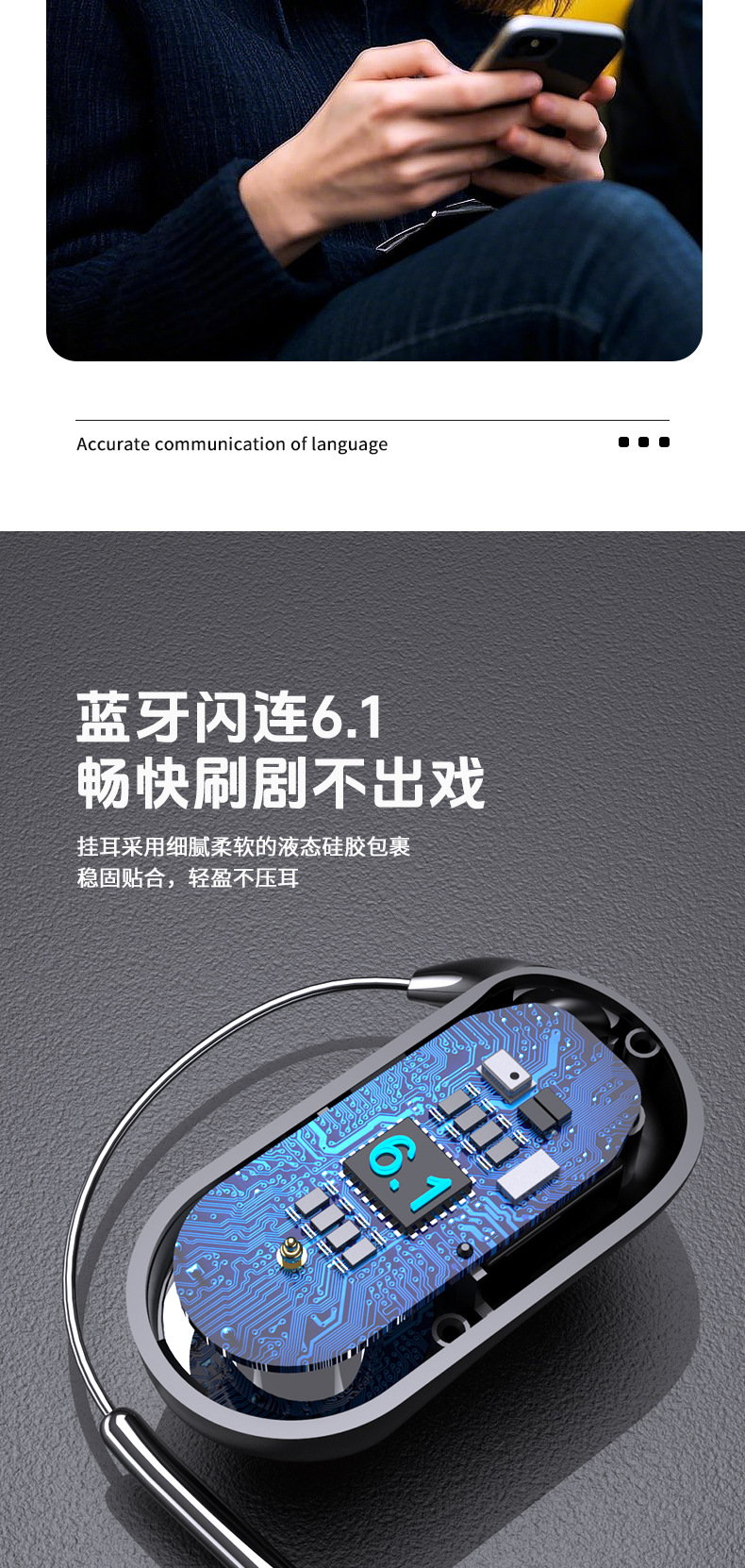 AI translation Bluetooth headphones, simultaneous interpretation ear-hanging headphones, wireless sports, ultra-long battery life pic 15