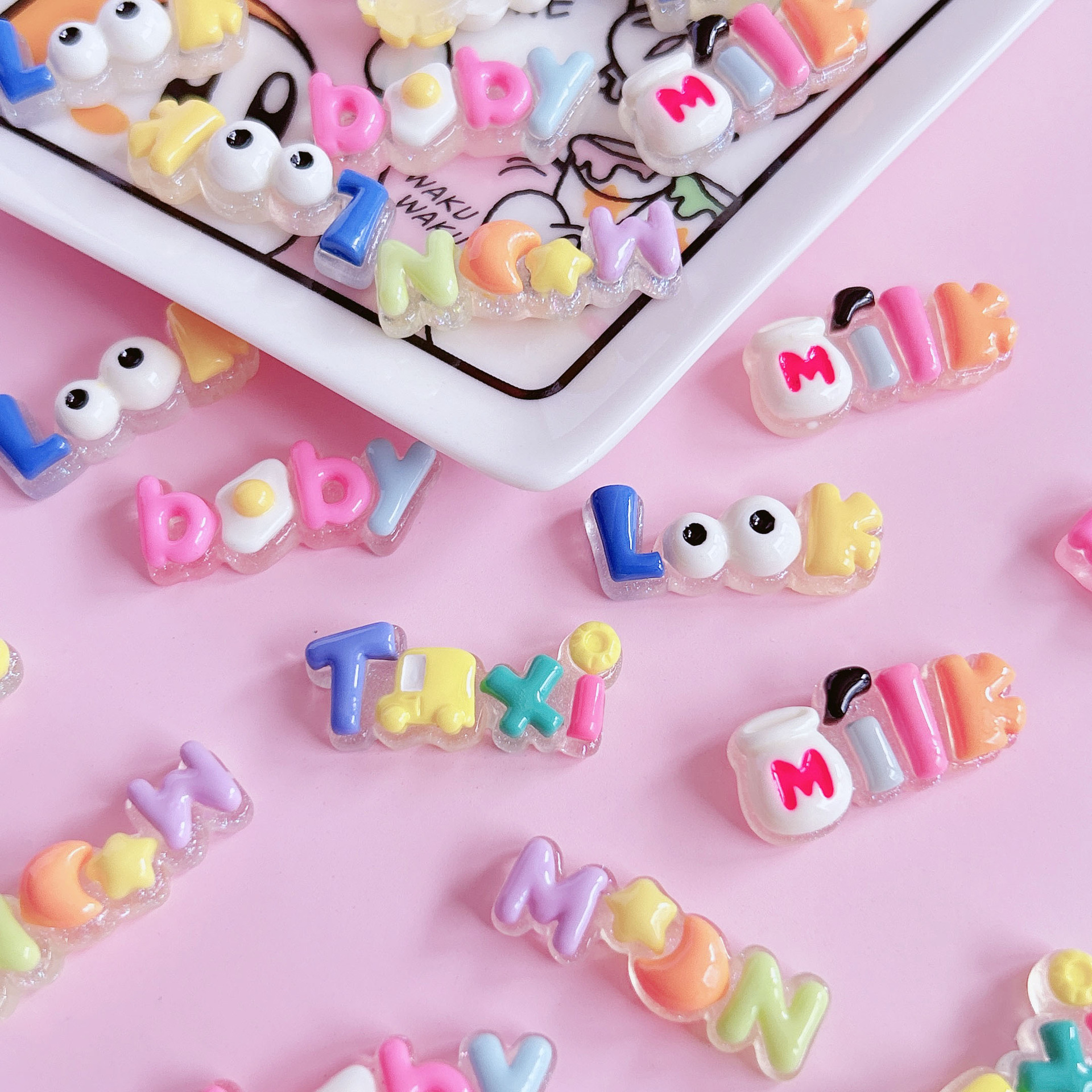 Creative color English letter plates, new handmade diy cream glue phone cases, headwear, hair clips, accessories, resin pic 9