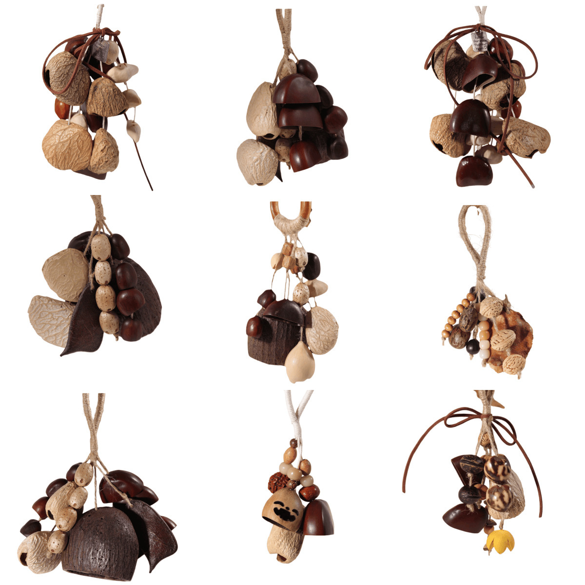 Indonesian handmade fruit shell wind chimes, natural Musical Instruments, sound therapy hand-cranked bells, fruit shell cranked bells, diy wind chime bags, hanging ornaments pic 1